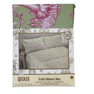Wicked Katie Kime Full Sheet Set Green Pink Fantasy Toile Print Super Soft
